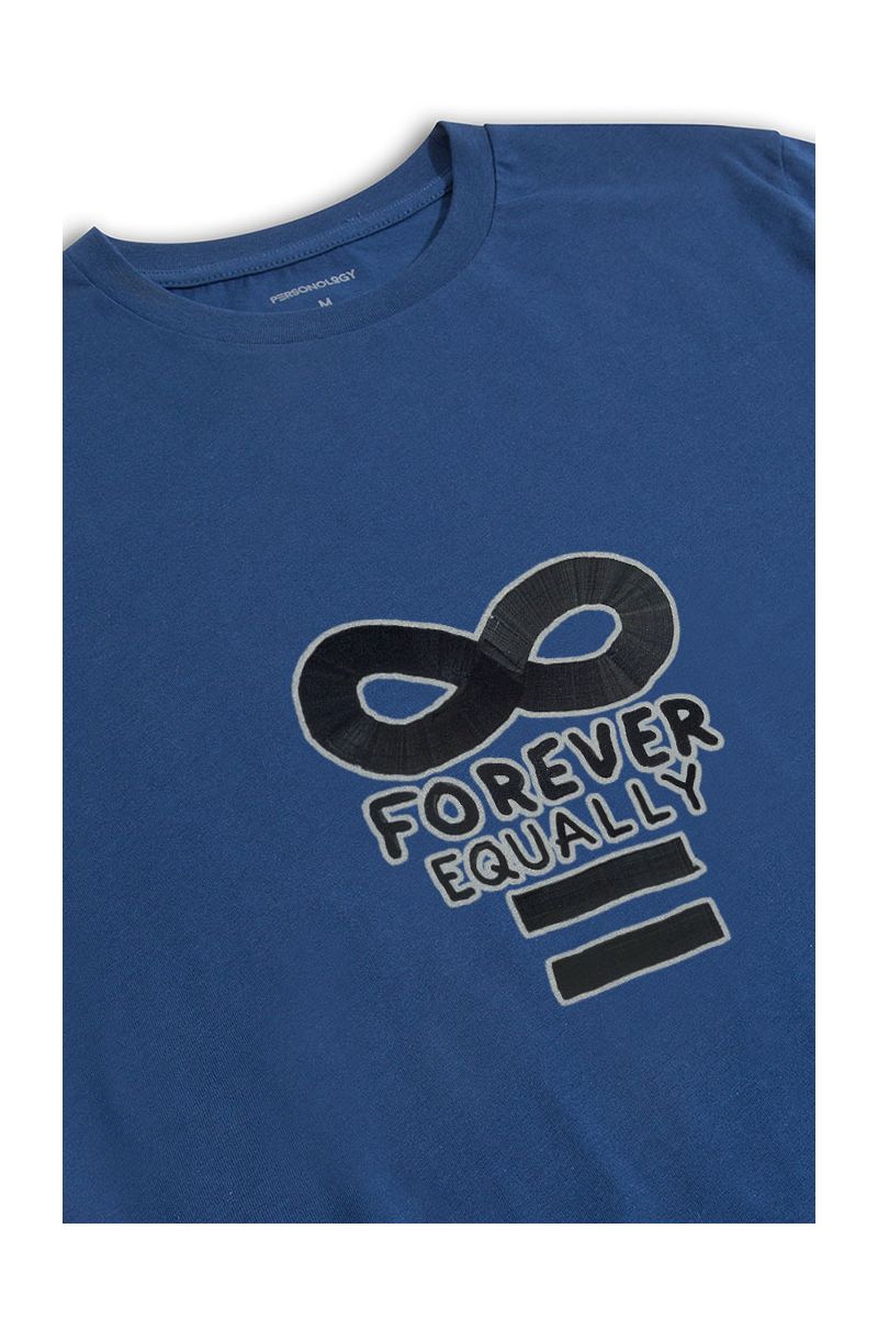 Navy Soft Fabric Forever Equally Design Short Sleeve Tee