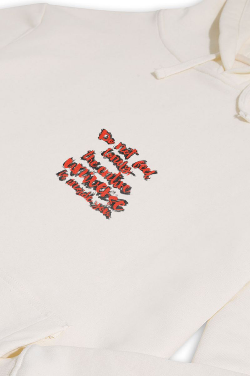 Ecru Premium Cotton Do Not Feel Lonely Design Pullover Hoodie
