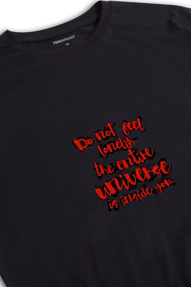 Black Soft Fabric Do Not Feel Lonely Design Short Sleeve Tee