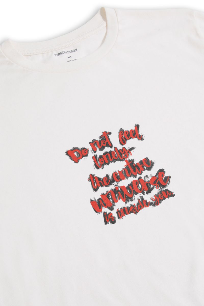 Off White Soft Fabric Do Not Feel Lonely Design Short Sleeve Tee