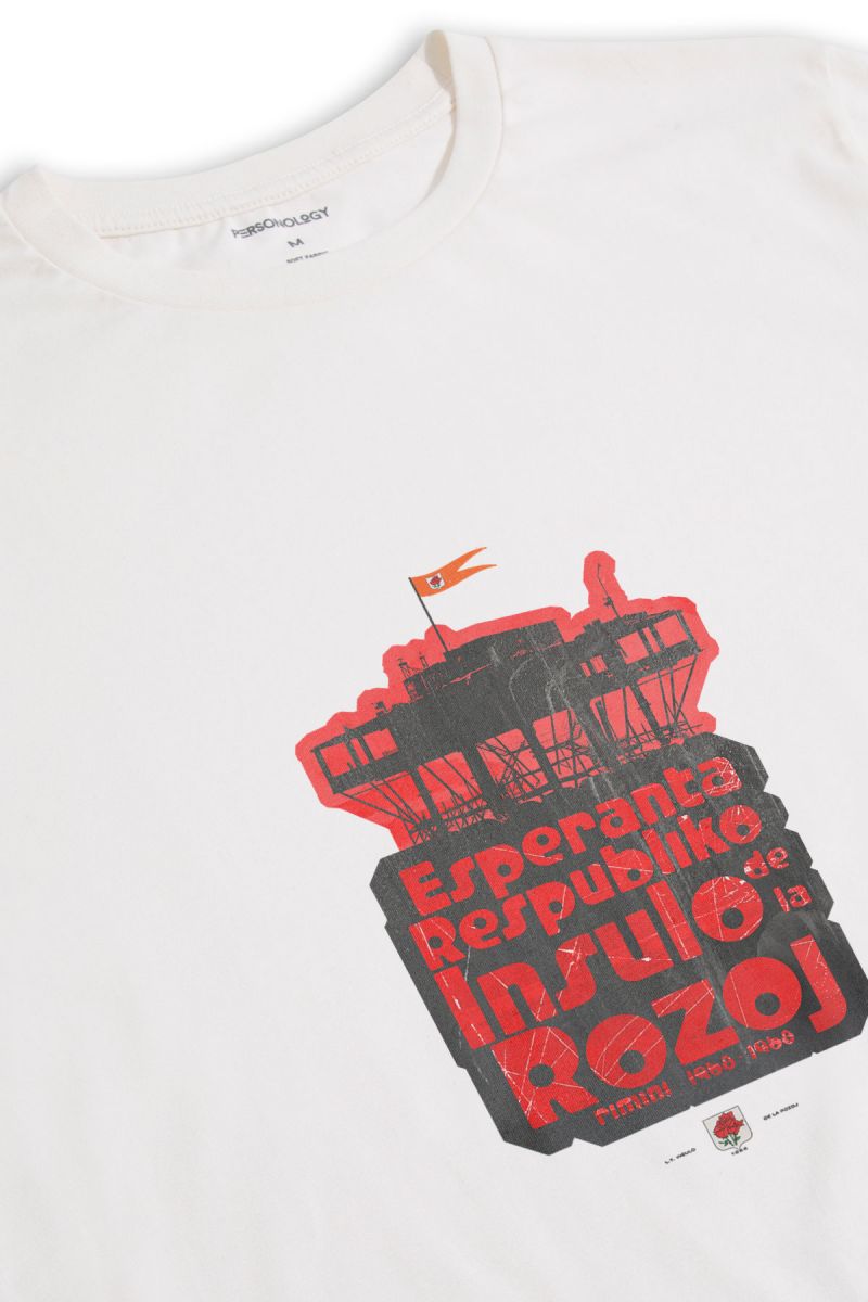 Off White Soft Fabric Esperanto Respublic Design Short Sleeve Tee