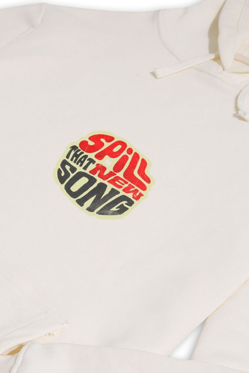 Ecru Premium Cotton Spill That New Song Design Pullover Hoodie