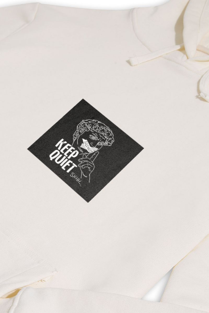 Ecru Premium Cotton Keep Quiet Design Pullover Hoodie
