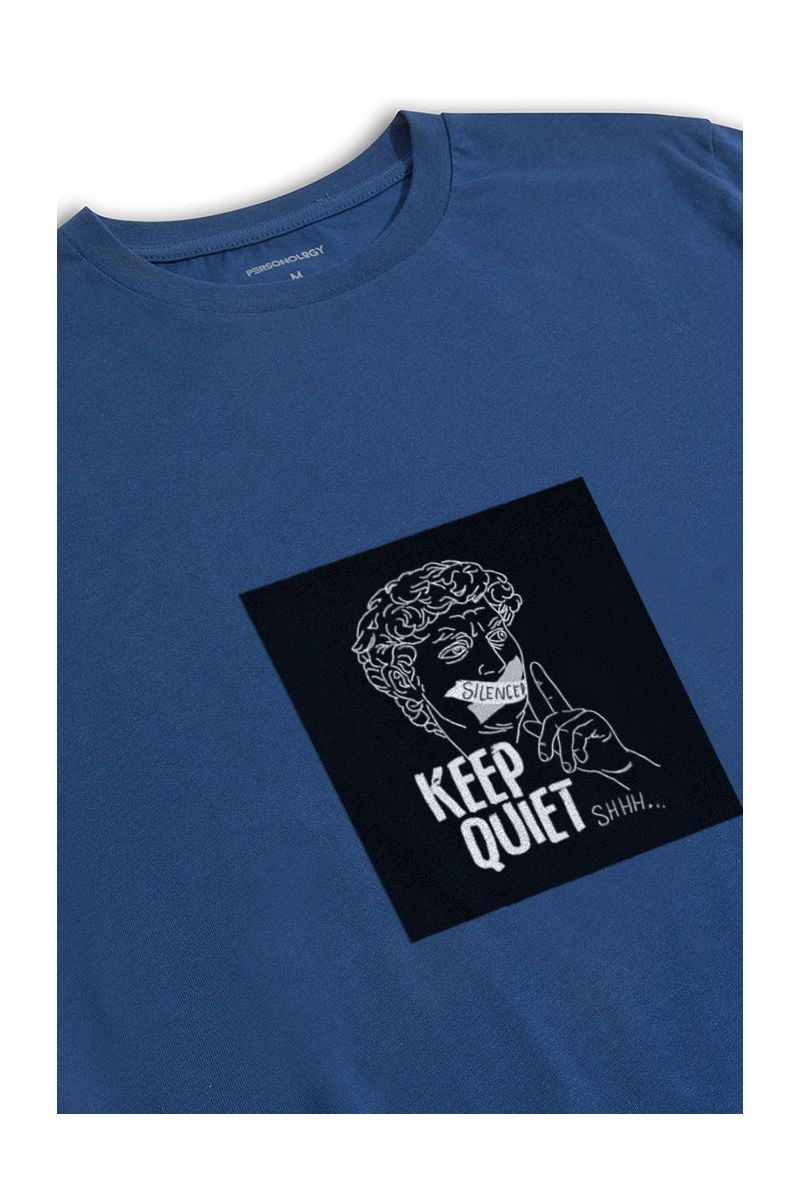Navy Soft Fabric Keep Quiet Design Short Sleeve Tee