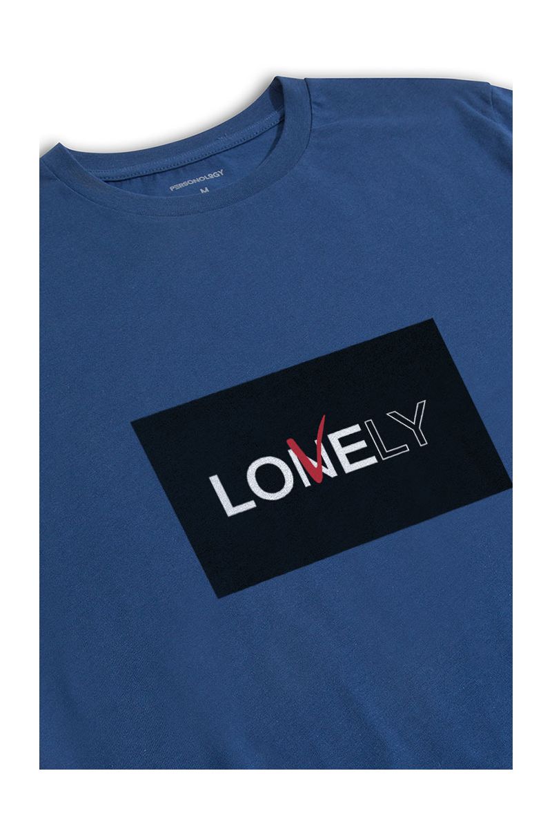 Navy Soft Fabric Lonely & Lovely Design Short Sleeve Tee
