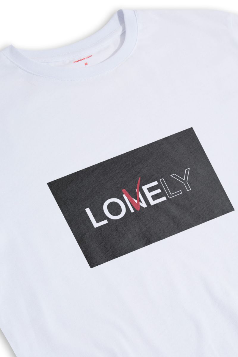 White Soft Fabric Lonely & Lovely Design Short Sleeve Tee