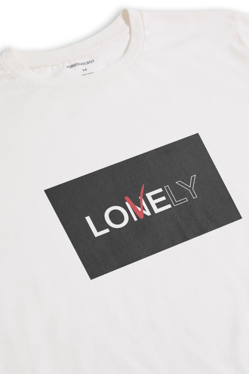 Off White Soft Fabric Lonely & Lovely Design Short Sleeve Tee