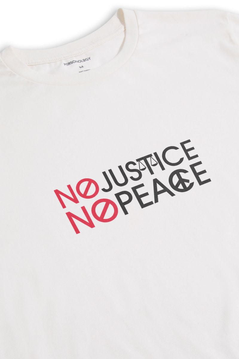 Off White Soft Fabric No Justice No Peace Design Short Sleeve Tee