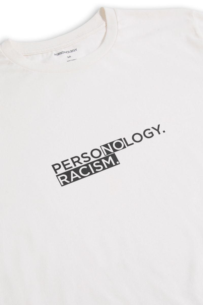 Off White Soft Fabric No Racism Design Short Sleeve Tee