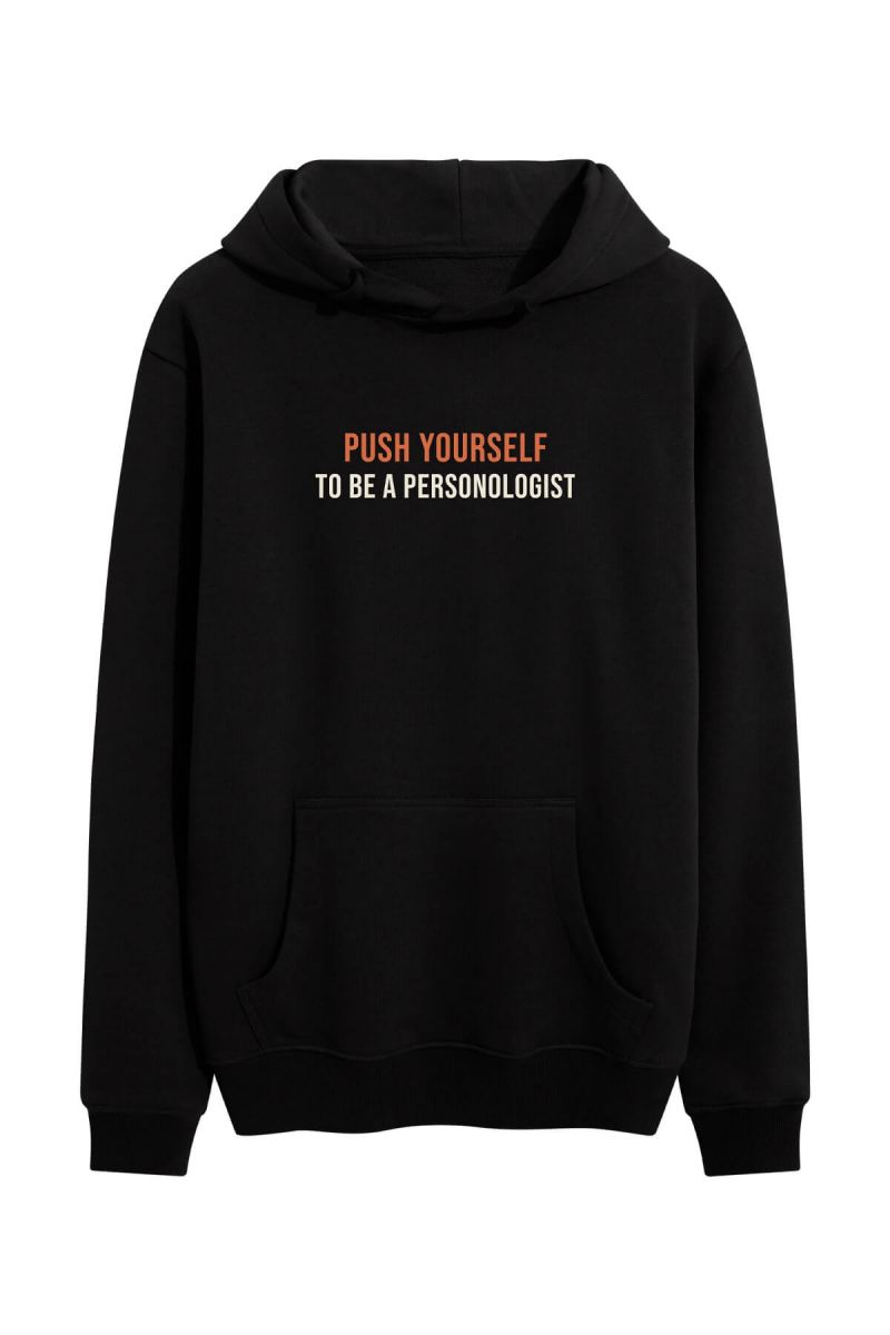 Black Premium Cotton Push Yourself Design Pullover Hoodie