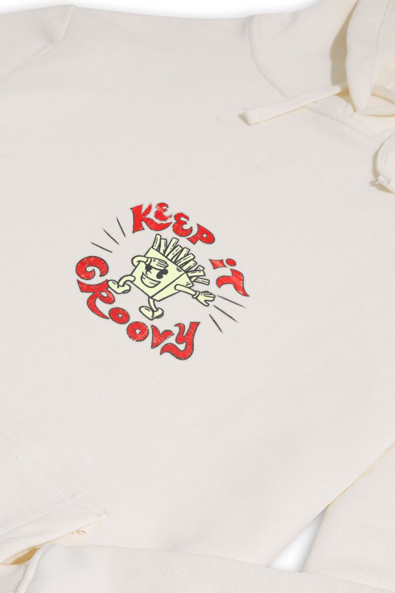 Ecru Premium Cotton Keep it Groovy Design Pullover Hoodie