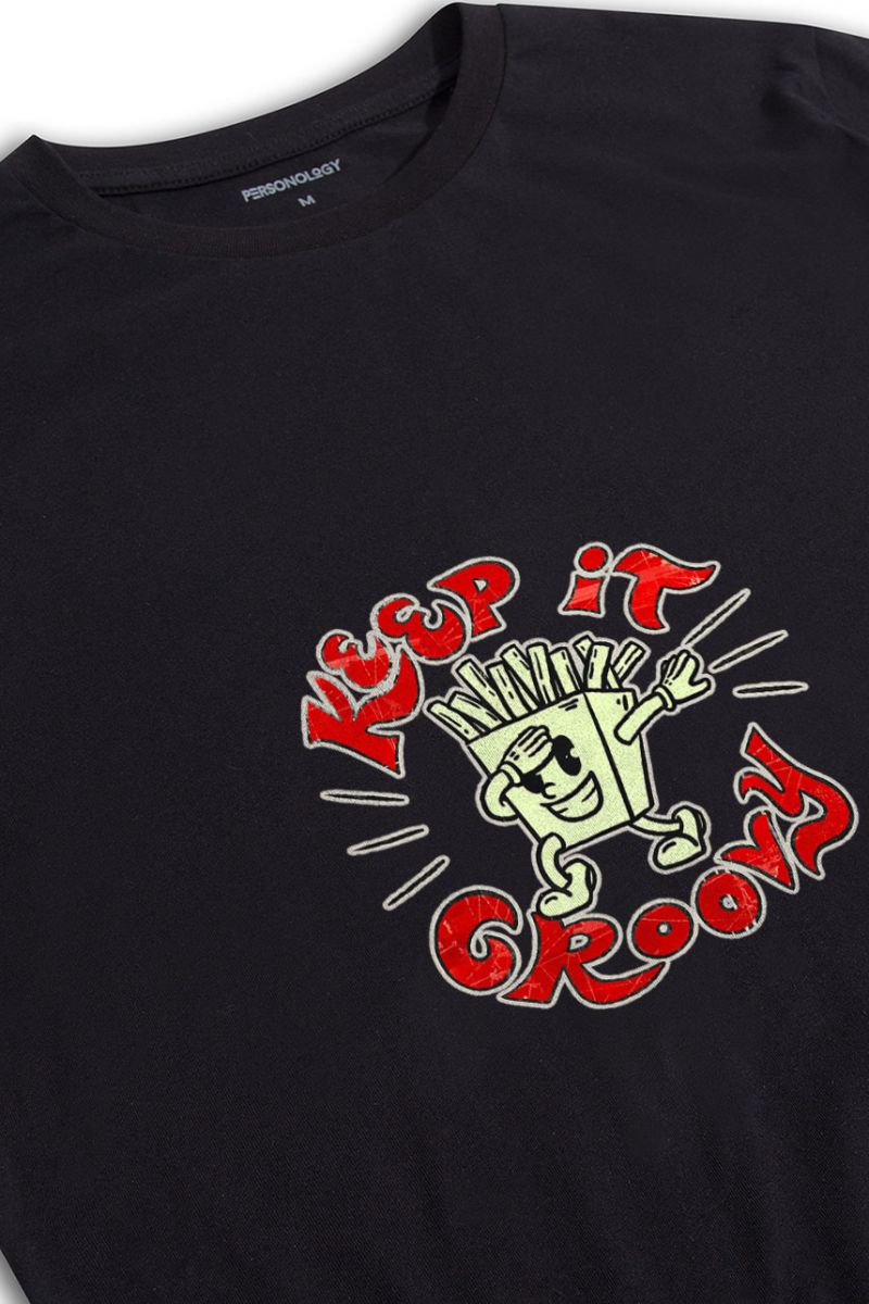 Black Soft Fabric Keep it Groovy Design Short Sleeve Tee