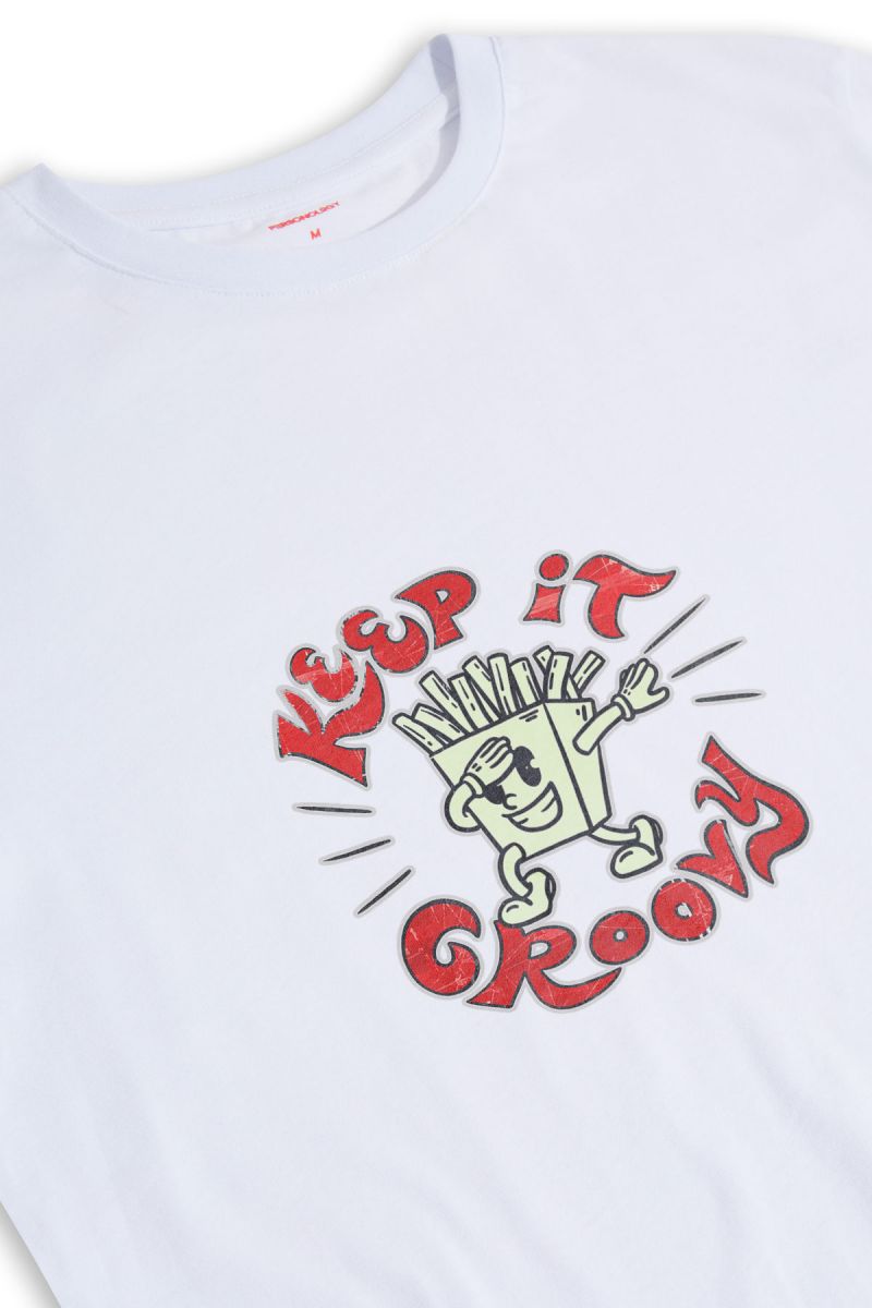 White Soft Fabric Keep it Groovy Design Short Sleeve Tee