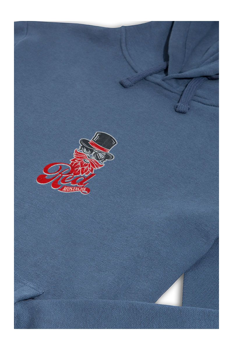 Navy Premium Cotton Red Mustache Design Pullover Hoodie