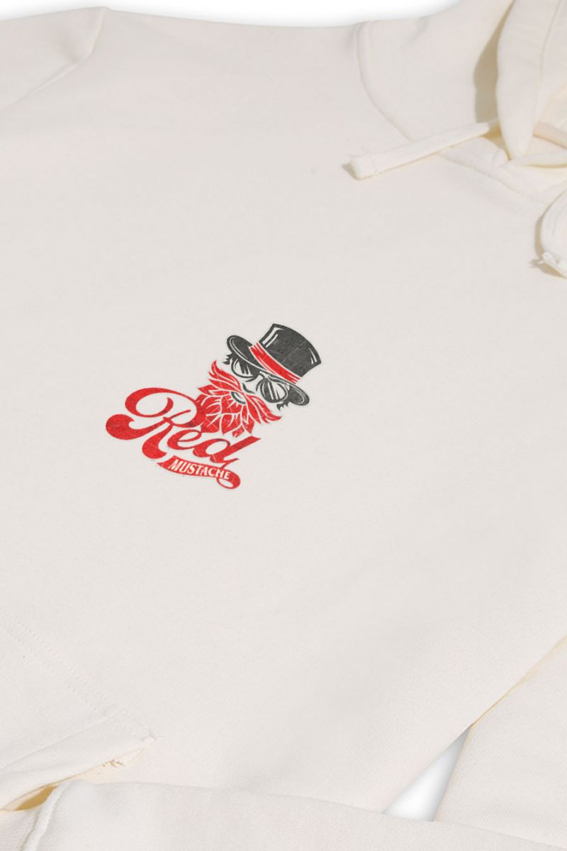 Ecru Premium Cotton Red Mustache Design Pullover Hoodie