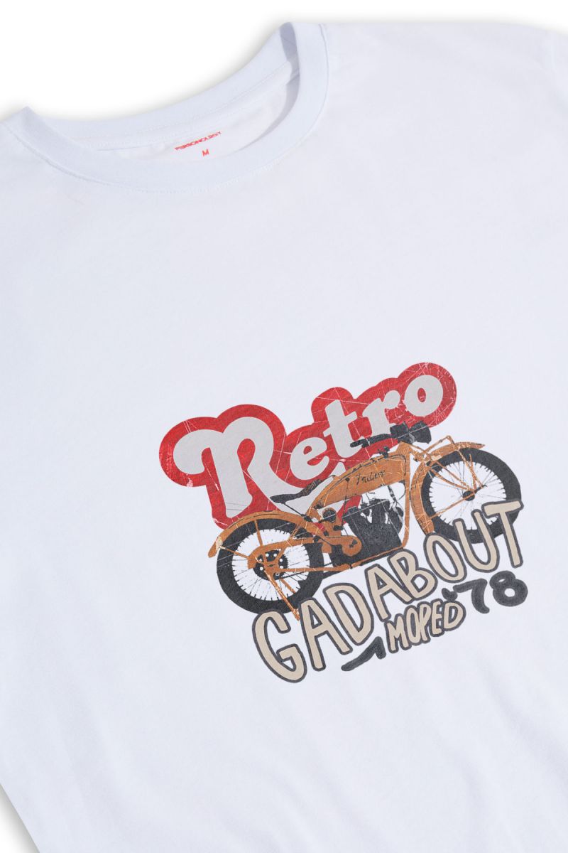 White Soft Fabric Motorcycle Design Short Sleeve Tee