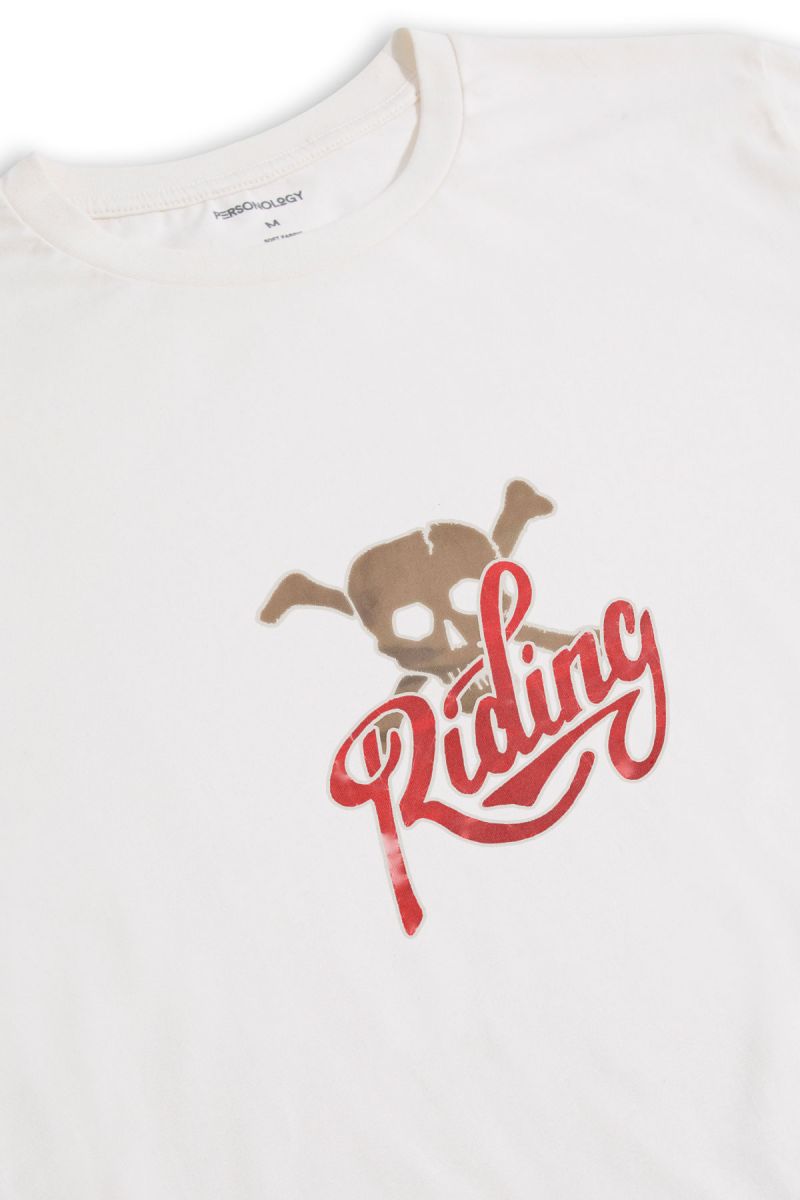 Off White Soft Fabric Riding Design Short Sleeve Tee