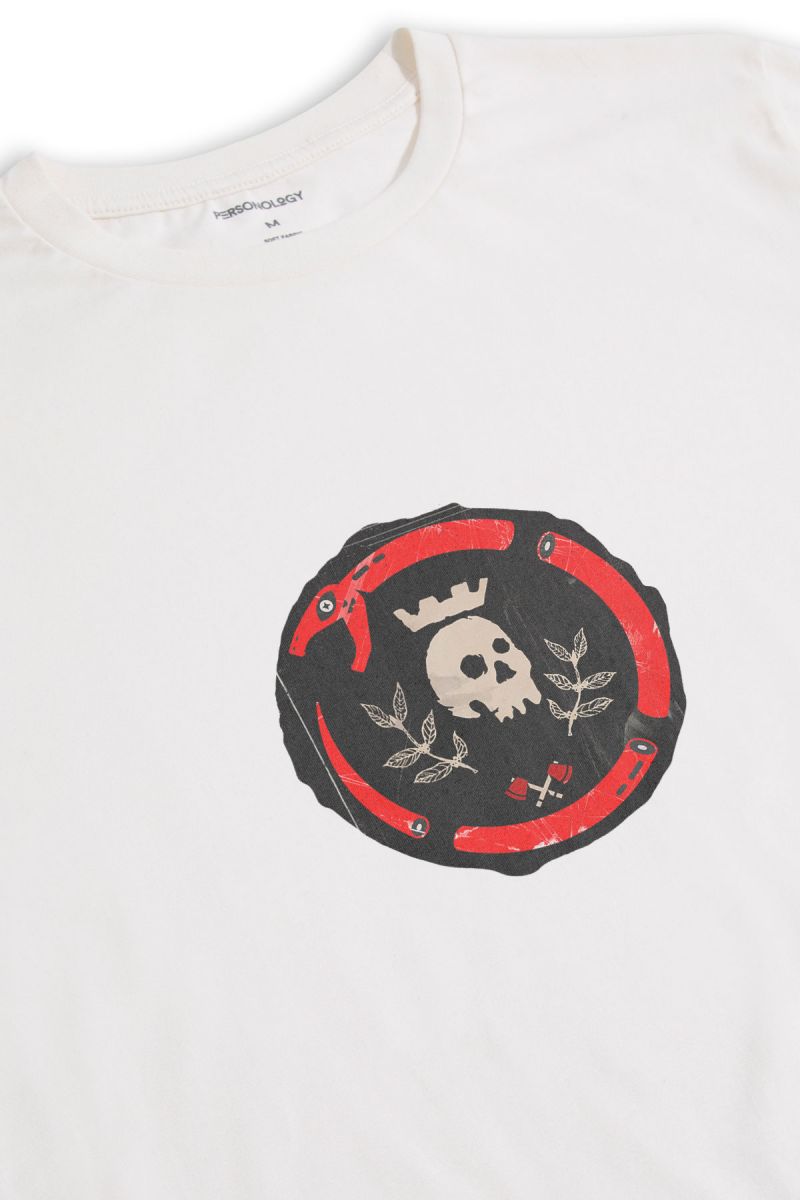 Off White Soft Fabric Scrull Design Short Sleeve Tee