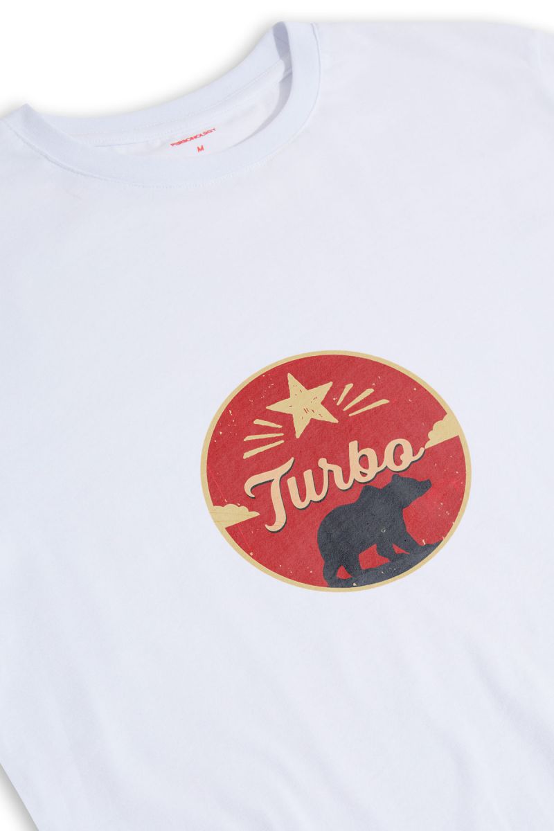 White Soft Fabric Turbo Design Short Sleeve Tee