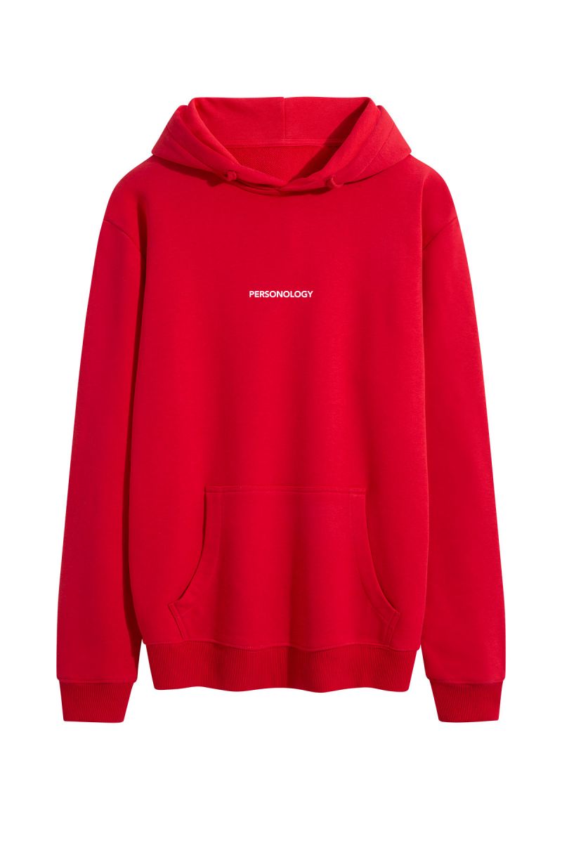 Red Premium Cotton Personology Design Pullover Hoodie