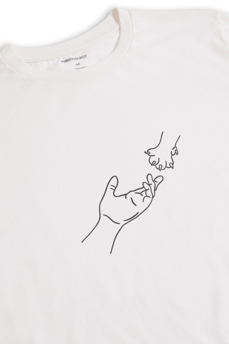 Off White Soft Fabric Cat Design Short Sleeve Tee