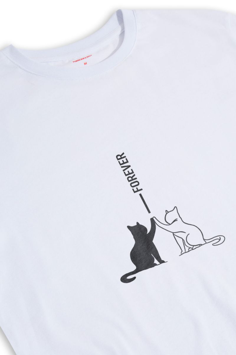 White Soft Fabric Cat Design Short Sleeve Tee