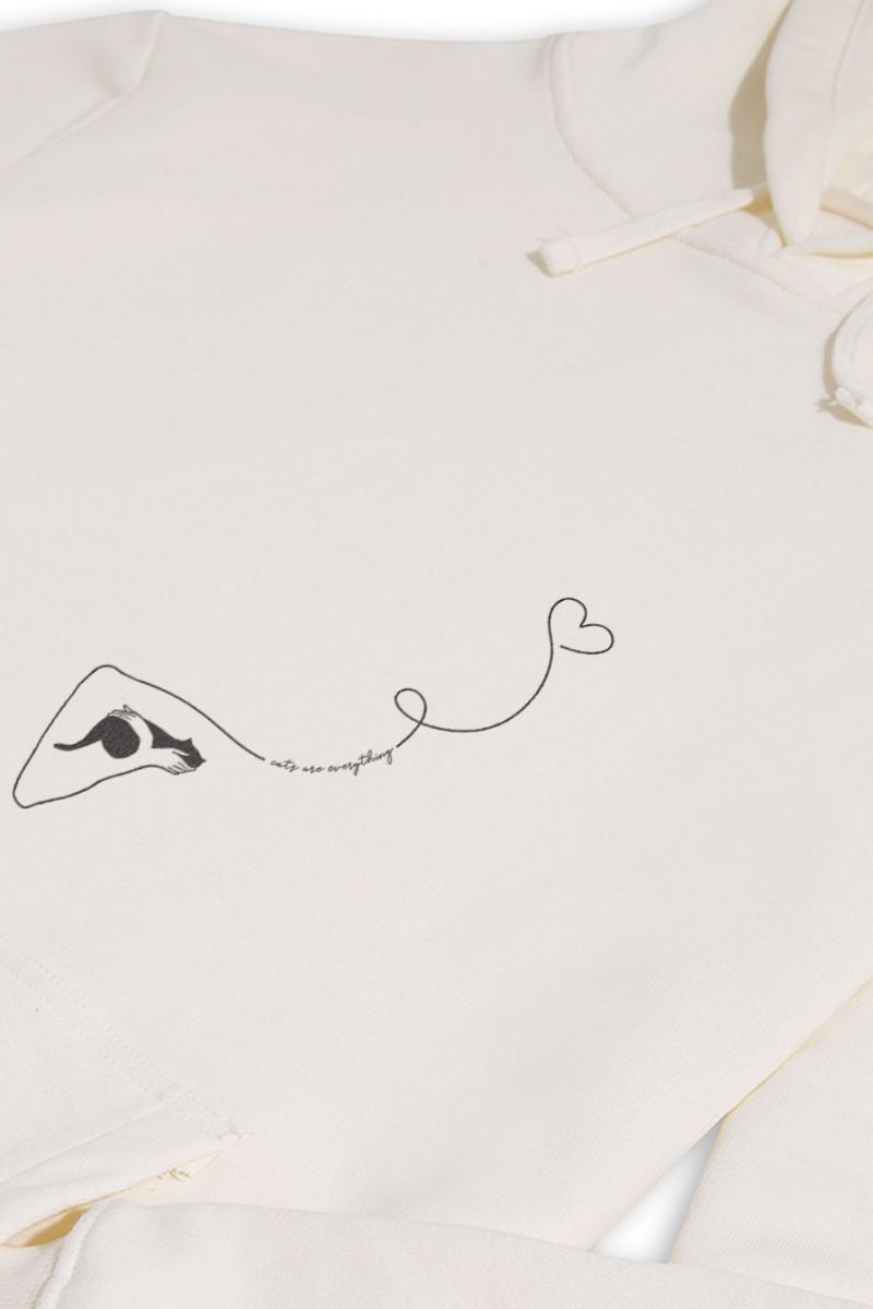 Ecru Premium Cotton Cat Design Pullover Hoodie