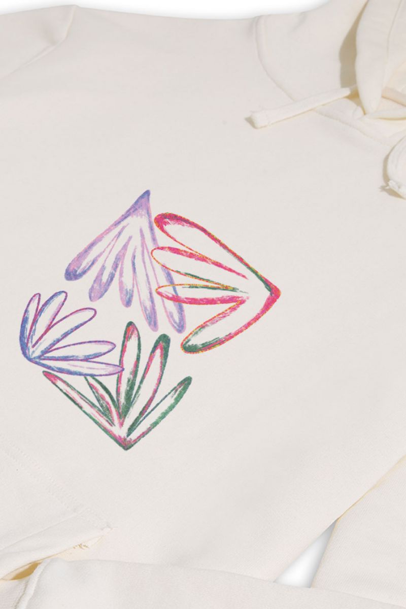 Ecru Premium Cotton Acid Flower Design Pullover Hoodie