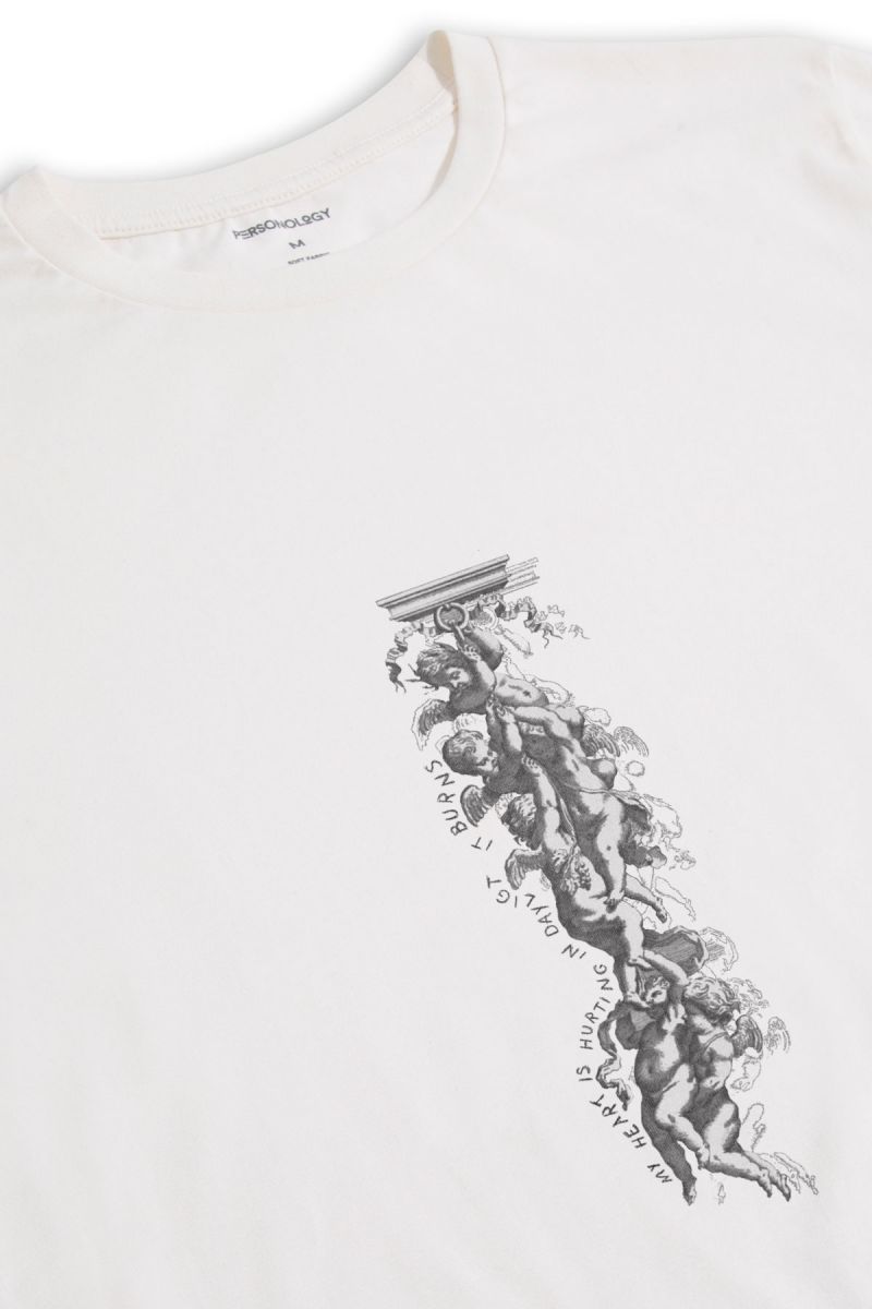 Off White Soft Fabric Angels Design Short Sleeve Tee