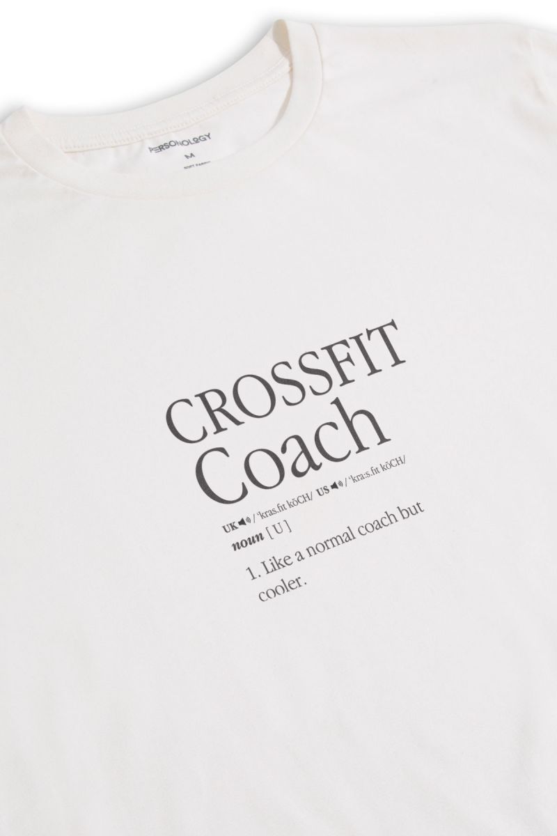 Off White Soft Fabric Crossfit Coach Design Short Sleeve Tee