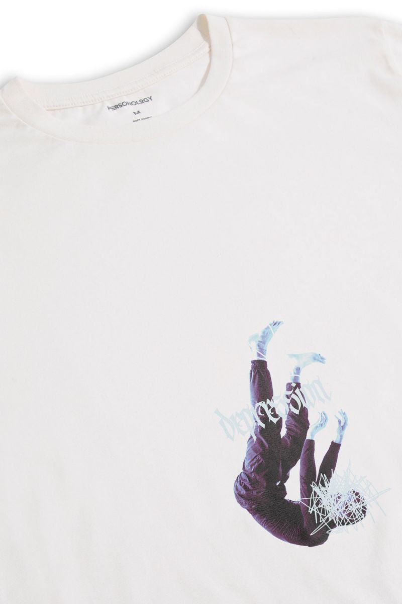 Off White Soft Fabric Depression Design Short Sleeve Tee