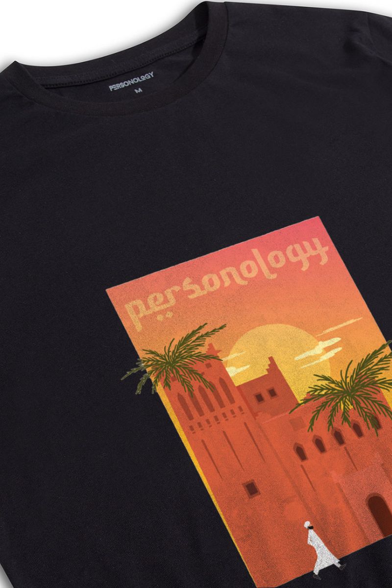 Black Soft Fabric Morocco Design Short Sleeve Tee