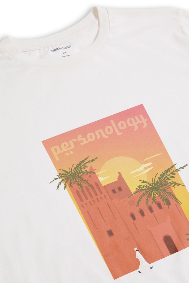 Off White Soft Fabric Morocco Design Short Sleeve Tee