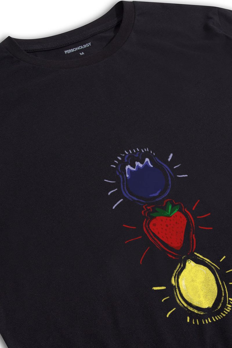 Black Soft Fabric Fruit Design Short Sleeve Tee
