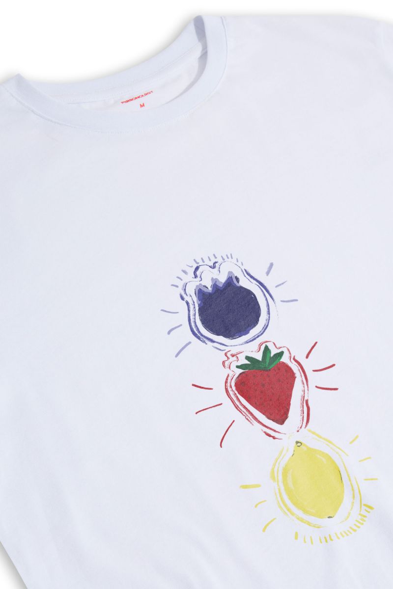 White Soft Fabric Fruit Design Short Sleeve Tee