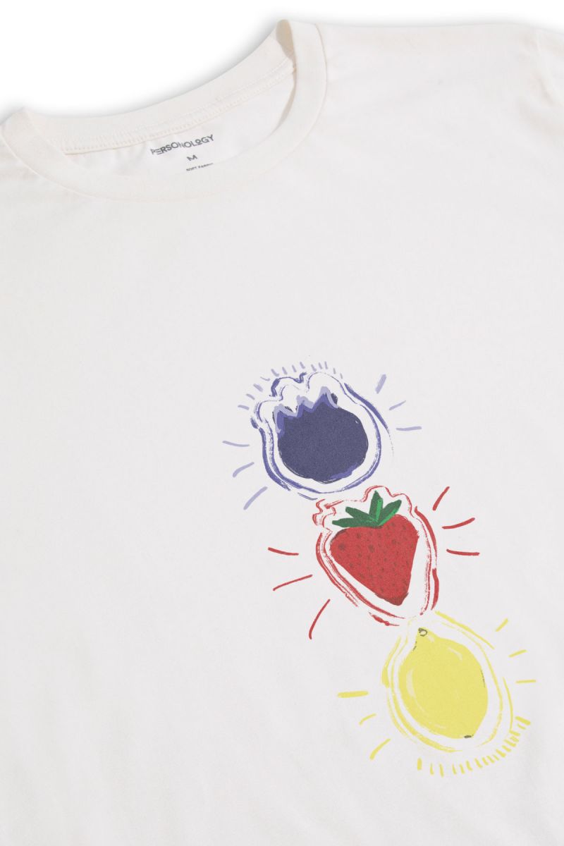 Off White Soft Fabric Fruit Design Short Sleeve Tee
