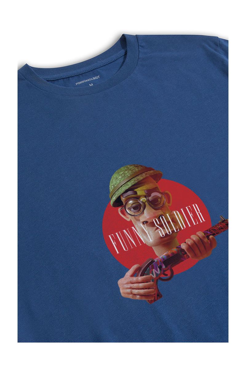 Navy Soft Fabric Funny Soldier Design Short Sleeve Tee