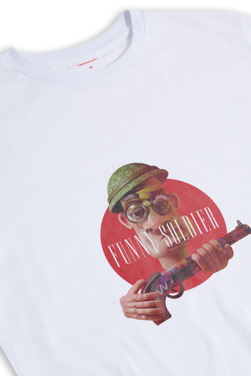 White Soft Fabric Funny Soldier Design Short Sleeve Tee