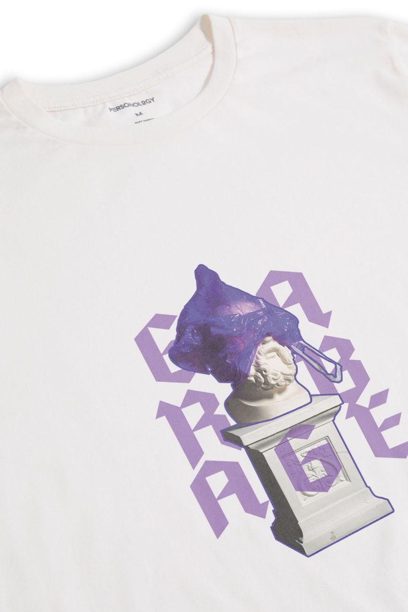 Off White Soft Fabric Garbage Design Short Sleeve Tee