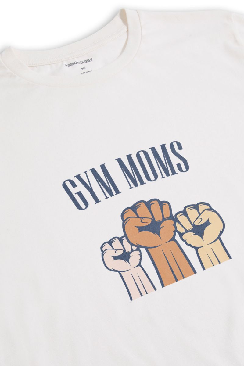 Off White Soft Fabric Gym Moms Design Short Sleeve Tee