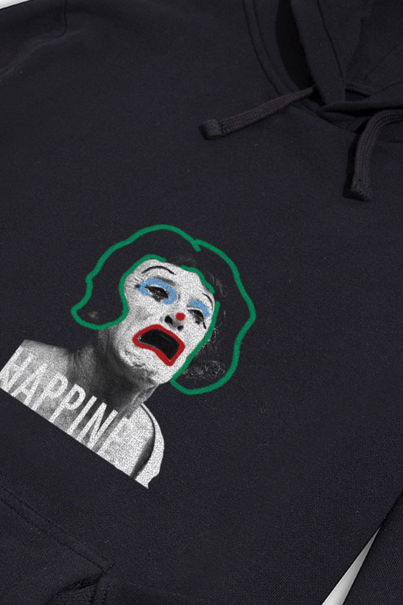 Black Premium Cotton Happiness Design Pullover Hoodie
