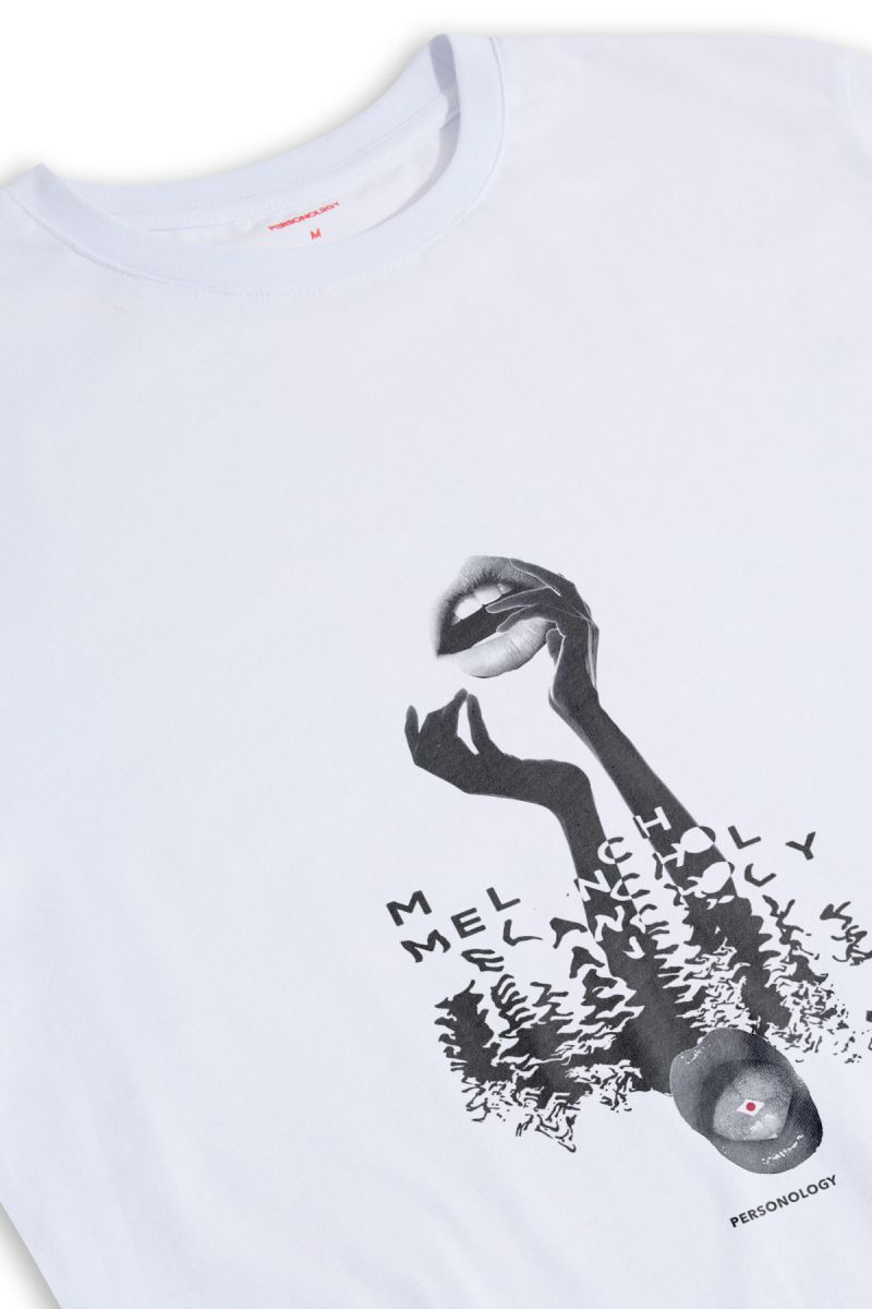 White Soft Fabric Melancholy Design Short Sleeve Tee
