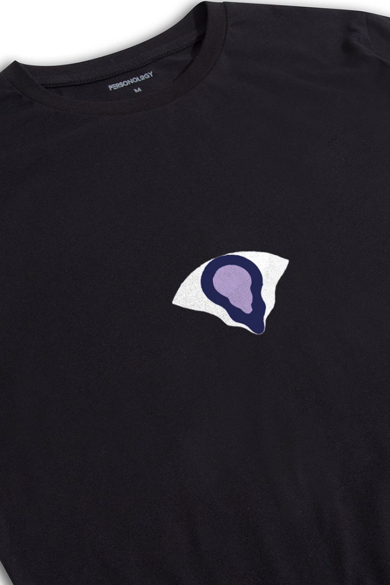 Black Soft Fabric Melting Eye Design Short Sleeve Tee