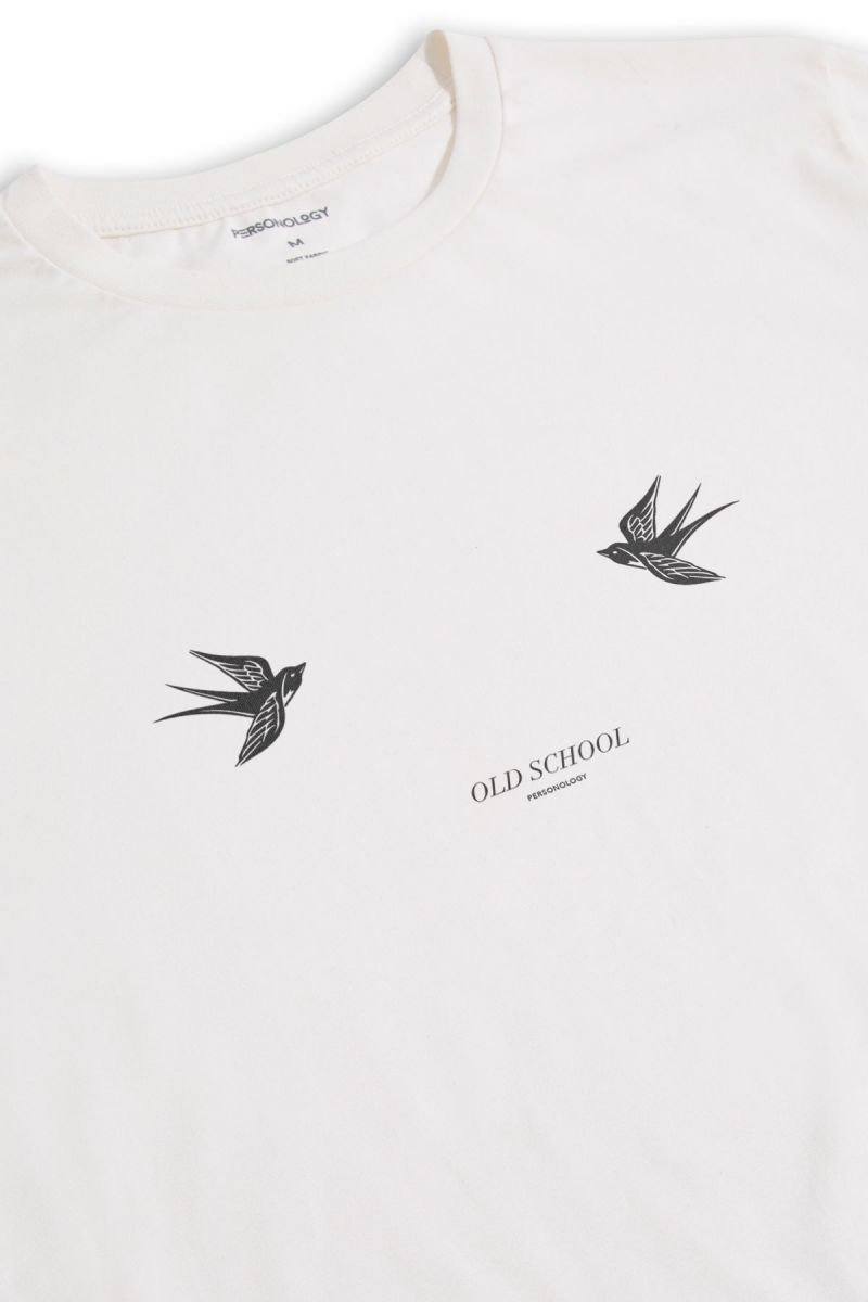 Off White Soft Fabric Old School Design Short Sleeve Tee