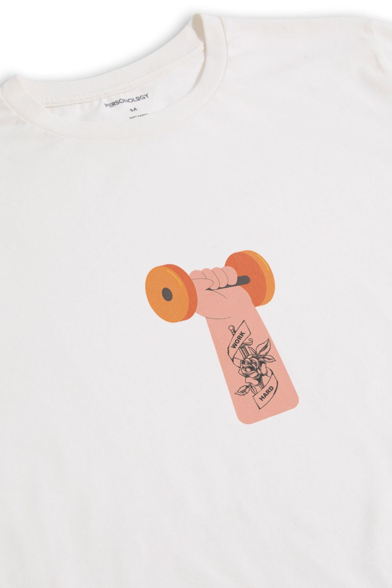 Off White Soft Fabric Punch Design Short Sleeve Tee