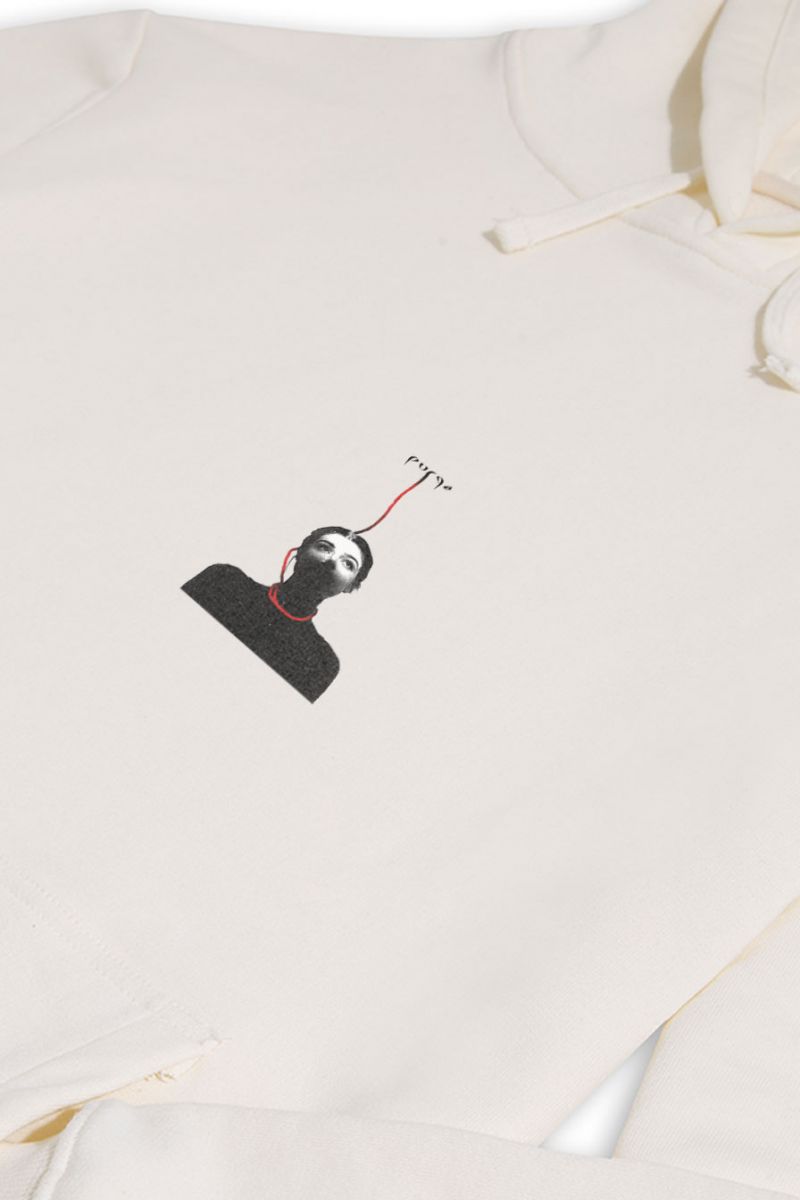 Ecru Premium Cotton Purge Design Pullover Hoodie