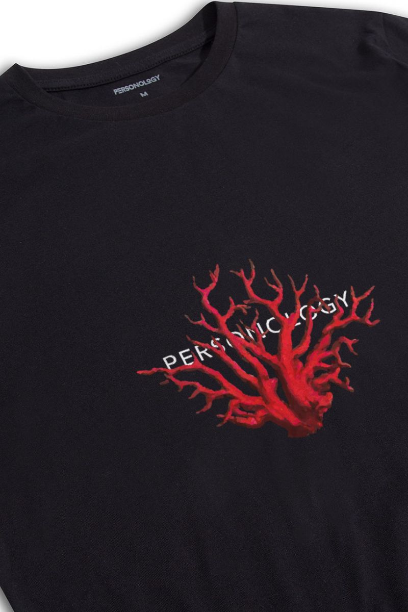 Black Soft Fabric Sea Coral Design Short Sleeve Tee