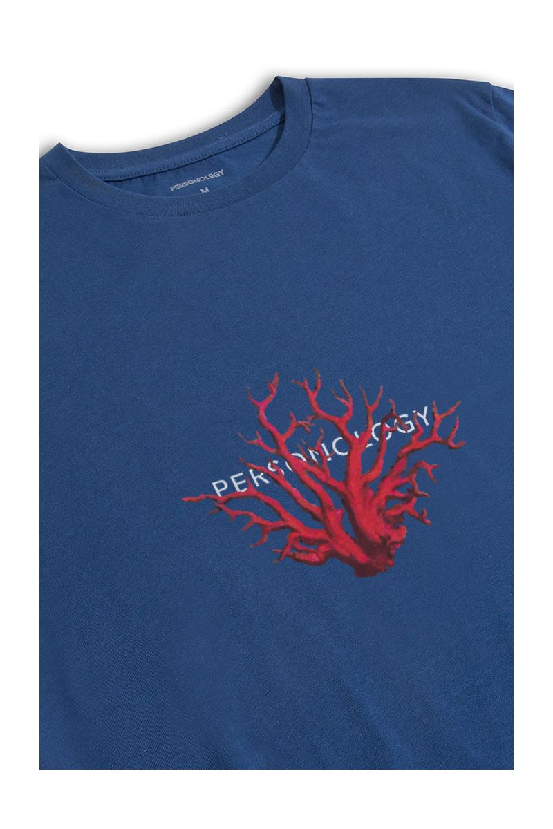 Navy Soft Fabric Sea Coral Design Short Sleeve Tee