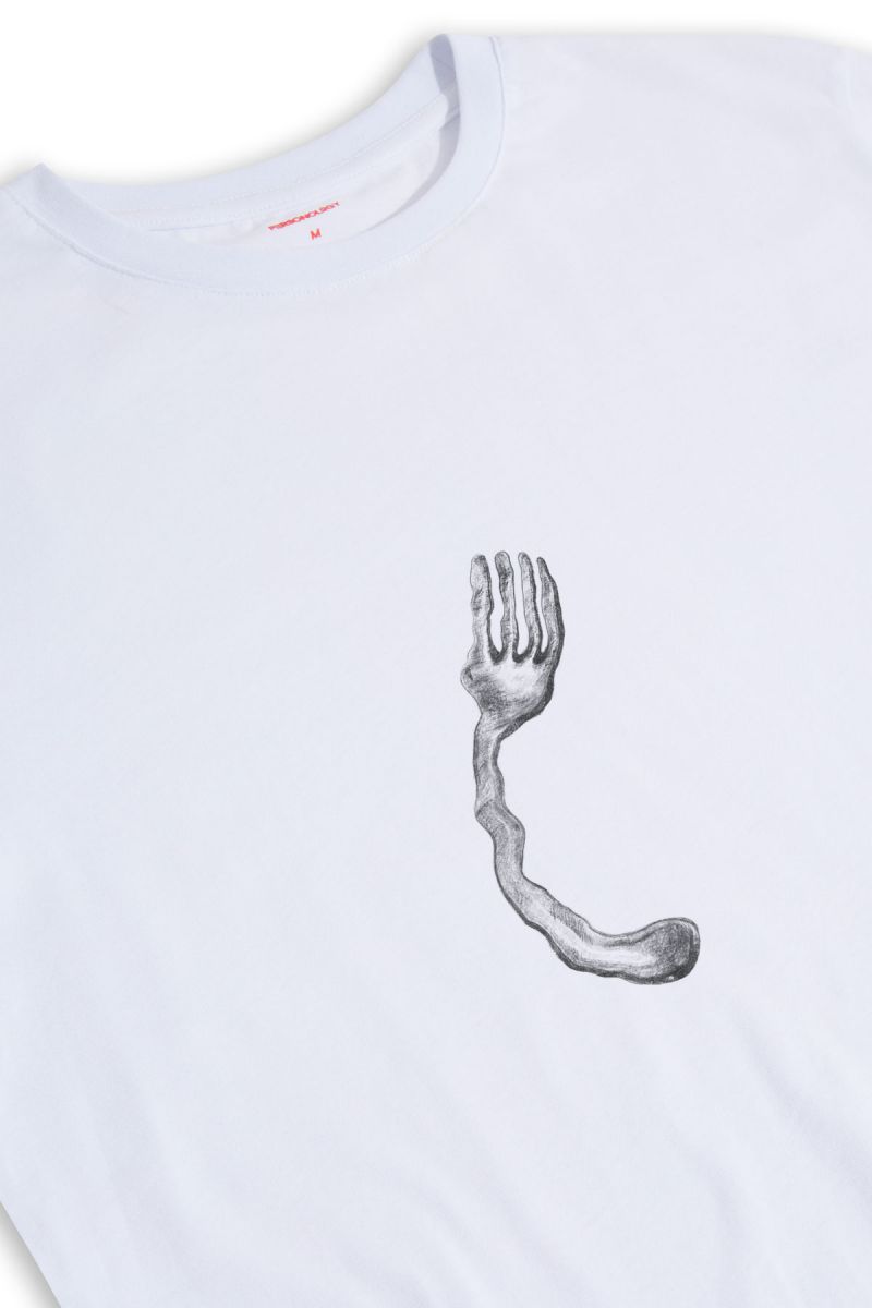 White Soft Fabric Silver Fork Design Short Sleeve Tee