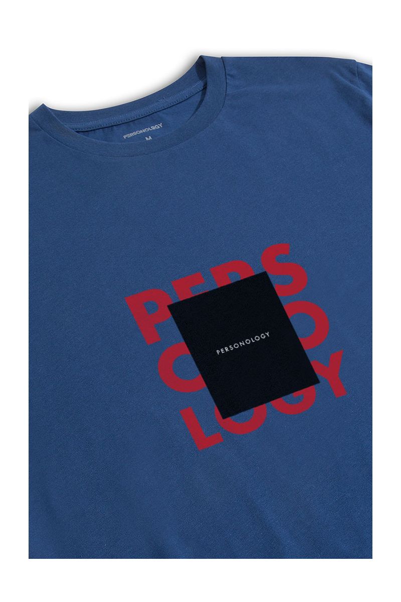 Navy Soft Fabric Square Personology Design Short Sleeve Tee